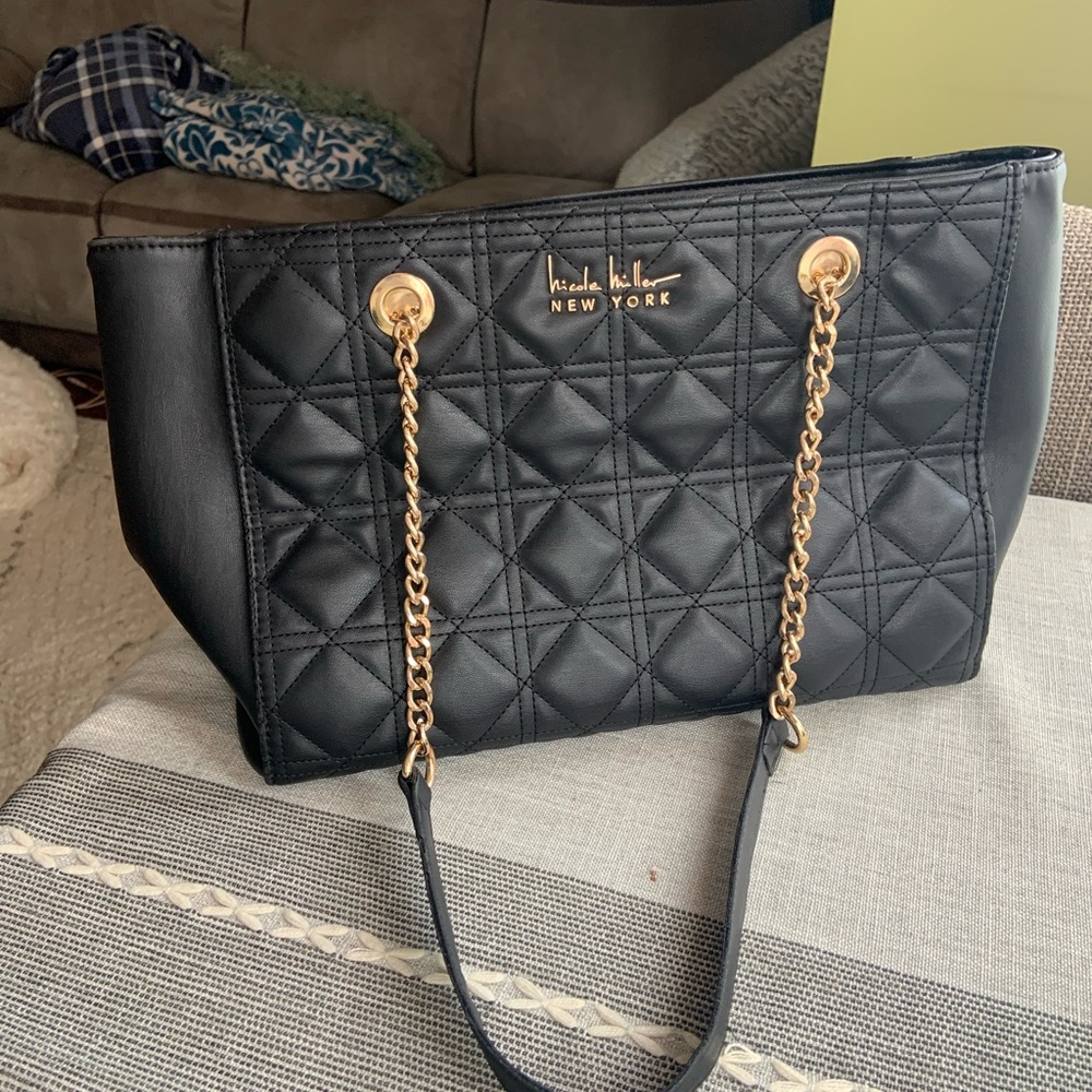 Black Nicole Miller Quilted Tote Bag